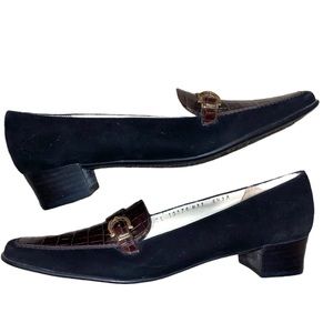 Salvatore Ferragamo suede & leather loafers, croc detail, buckle, new Size 6.5 A